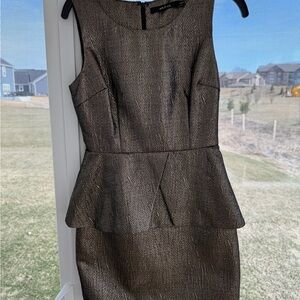 Textured Peplum Sheath Dress in Metallic